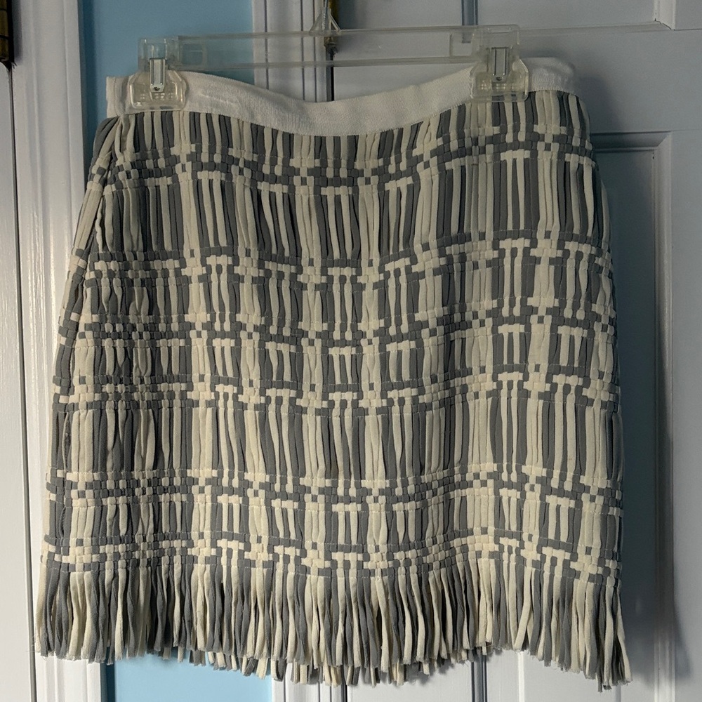 Club Monaco Gray and Cream Fringe Woven Mini Skirt